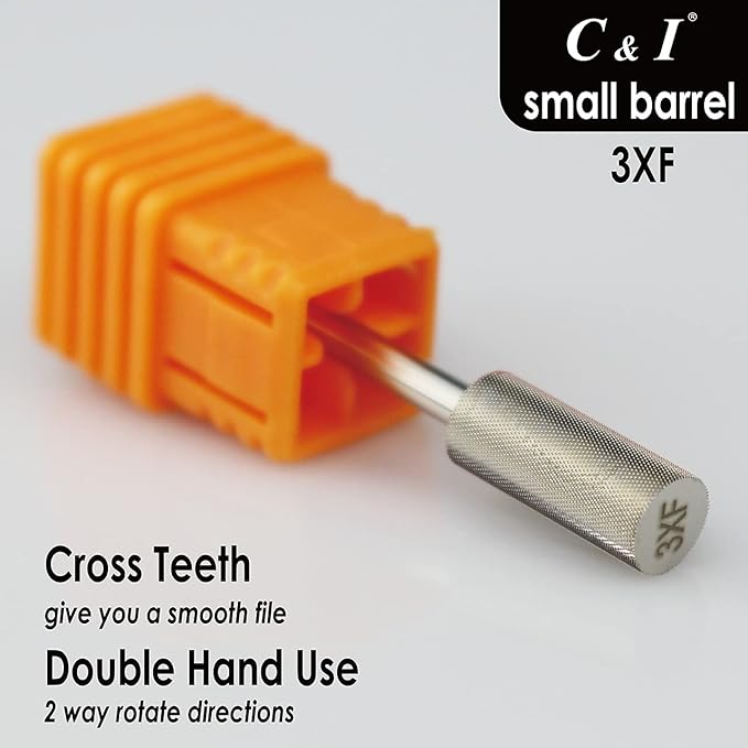 C & I Small Barrel Nail Drill Bits, Professional Electric File for Manicure Drill Machine, Nail Gels Remove, 3/32” (Triple Fine -3XF)