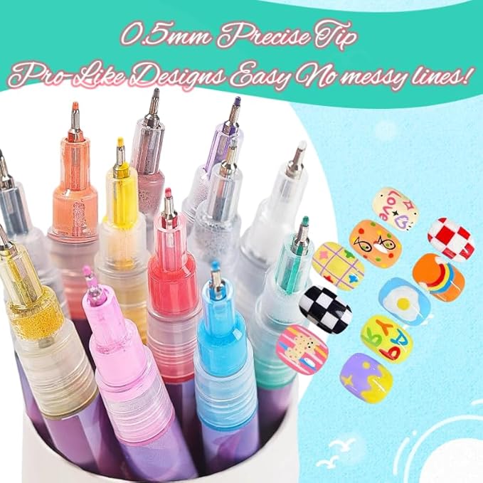 12 Colors Nail Art Pens Set, Nail Art Markers Polish Pen for 3D Nail Art, Drawing Painting Liner Brush for DIY Nail Art Beauty Adorn Manicure Tools (1 box of 12 colors)