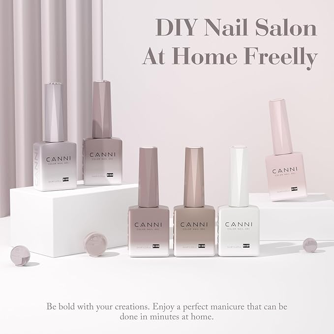 CANNI Jelly Gel Nail Polish Set – 6 Colors (Milky White, Nude, Grey), 9ML Sheer Translucent Neutral Gel Polish, Soak Off UV LED, High Gloss Salon Manicure for Women