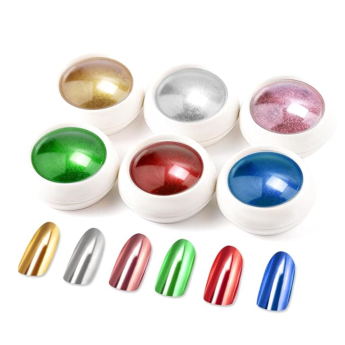 Chrome Nail Powder Set 6 PCS - Metallic Mirror Glitter Nail Art Decoration Powder,Professional Red Green Gold Blue Chrome Pigment for DIY Manicure,Salon Use