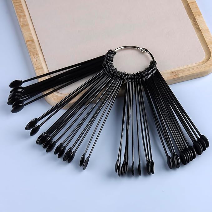 150 Pcs Black Spoon Shaped False Nail Swatch Sticks Nails Art Polish Practice Display Tips Acrylic Nail Sample Sticks With Metal Split Ring Nails tech Supplies for Home or Salon Use