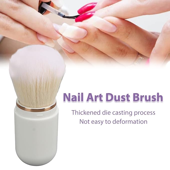 Nail Dust Brush, Nail Art Dust Powder Remover Brush Rhinestone Handle Nail Art Dust Cleaner Brush Professional Nail Art Tool Manicure Duster Tools for Acrylic Gel Nails (White)