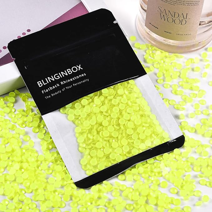 Blinginbox Flatback Rhinestones Round Gems, 1440pcs Luminous Series Glass Stones Neon Gems Non Hotfix Crystal Rhinestones for Nail Charms Crafts Clothes Tumblers,New Citrine Neon,SS20.