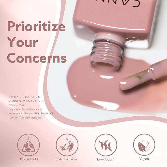 CANNI 6 Colors 9 ML Hema-Free Nude Pink Gel Nail Polish Set, Light Pink Nude Soft Pale Baby Pink Gel Polish Set, Soak Off LED Nail Manicure Kit DIY at Home Salon Gifts