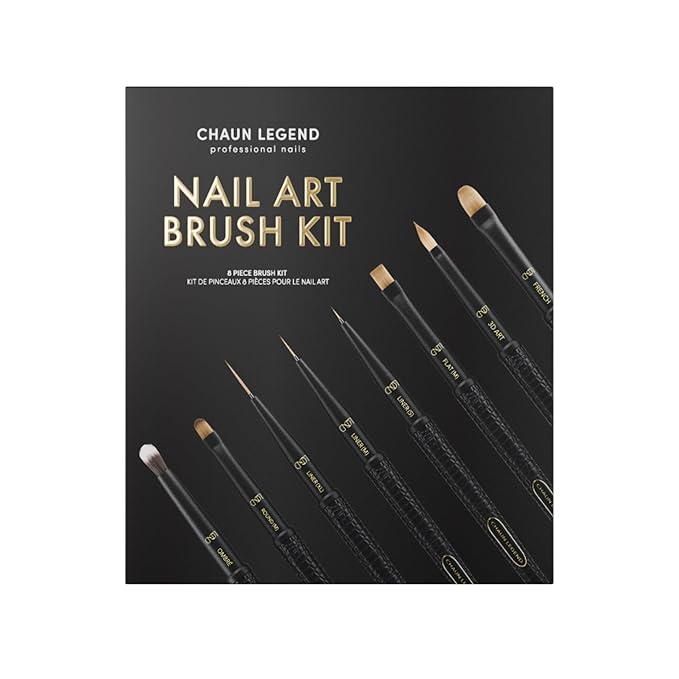 Chaun Legend Nail Art Brush Set 8 Piece - Perfect for gels, acrylics, and detailed designs