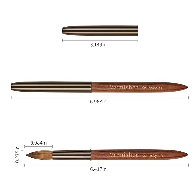 100% Pure Kolinsky Hair Acrylic Nail Brush Sandalwood Handle Professional Manicure Brushes for Powder Nail Acrylic Application - Salon & DIY Nail Art Essentials - Size 18, 1.0 Count