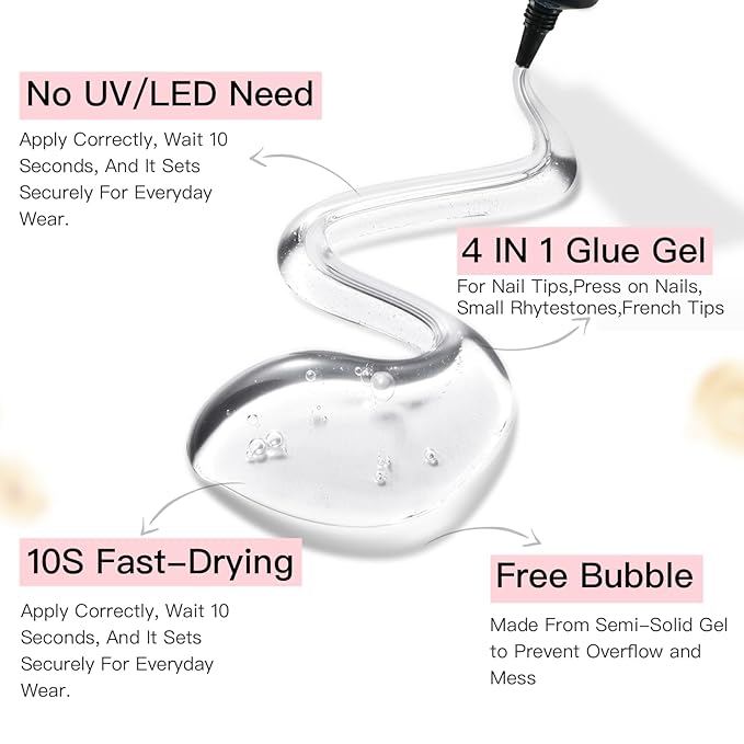 Curvlife 10g Semi-Solid Glue and 20ml Pinpoint Glue Remover Kit - Gel for Press on Nails, Quick Dry No UV Lamp Needed with Gentle Non-Acetone Remover, Fake Nail Tips (Pack of 2)