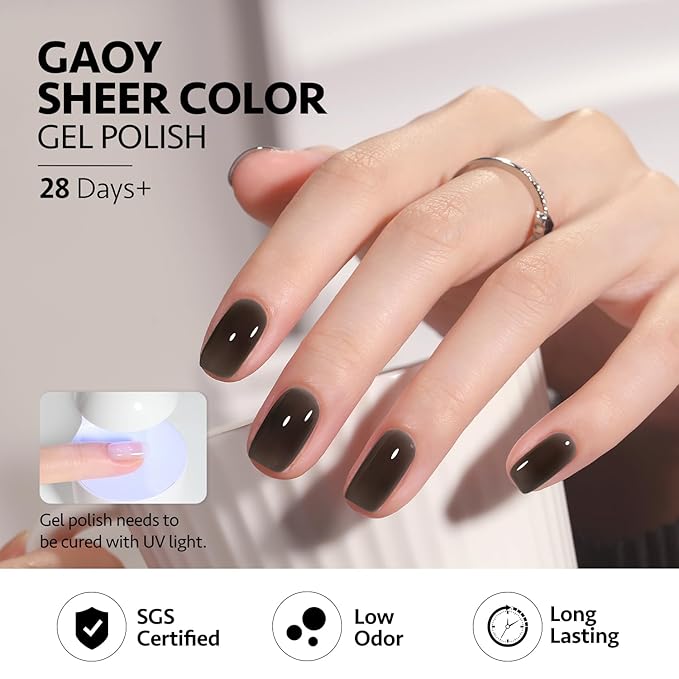 GAOY Gray Pink Jelly Gel Nail Polish of 6 Milky Nude Pink Black Whiter Colors Sheer Gel Polish Kit for Salon Manicure and Nail Art DIY at Home