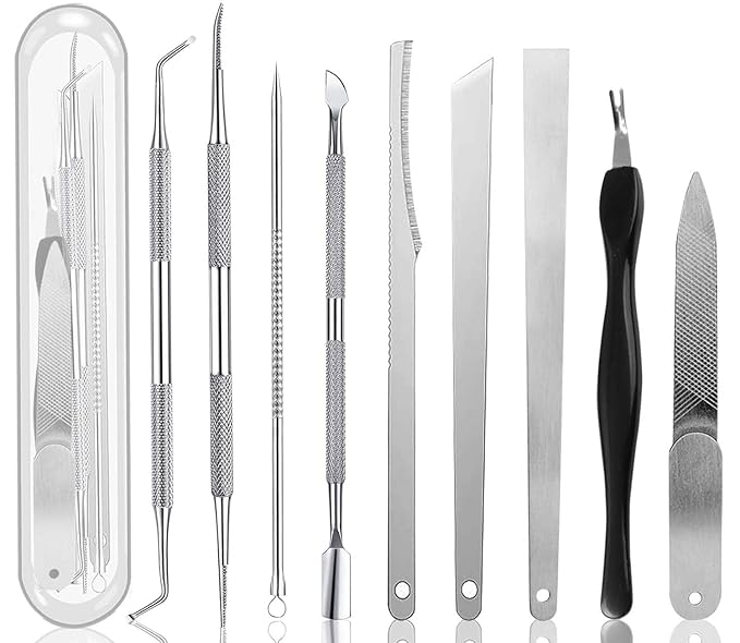 Ingrown Toenail File and Lifters Set(9pcs), Professional Pedicure Tool Toenail Grooming Kit, Ingrown Toenail Treatment Pedicure Kit, Under Nail Cleaner Tools (9PCS)