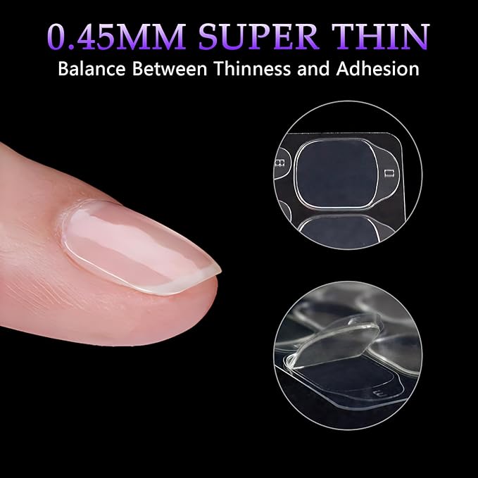 Laza 10 Sheets 300 Pcs Clear Nail Adhesive Tabs 15 Sizes Waterproof Fake Nail Glue Sticker Super Sticky Nail Bond Double Sided Jelly Glue for Press On Nails Stickers Manicure Glues Tabs No Crease