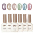 GAOY Summer Gel Nail Polish Set, 6 Icy Sheer Cat Eye Gel, Crystal Clear Holographic Nail Art for Beach Vacations & Pool Party Glam
