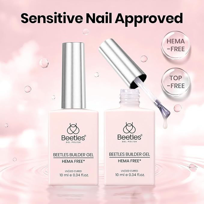 Beetles HEMA-FREE & TPO FREE Builder Nail Gel-Muted Bloom 6 Colors Strengthening Nails Building Apex & Extension for Beginner DIY Salon at Home,Jelly Nude Pink Glitter Builder Gels UV & LED Lamp Need