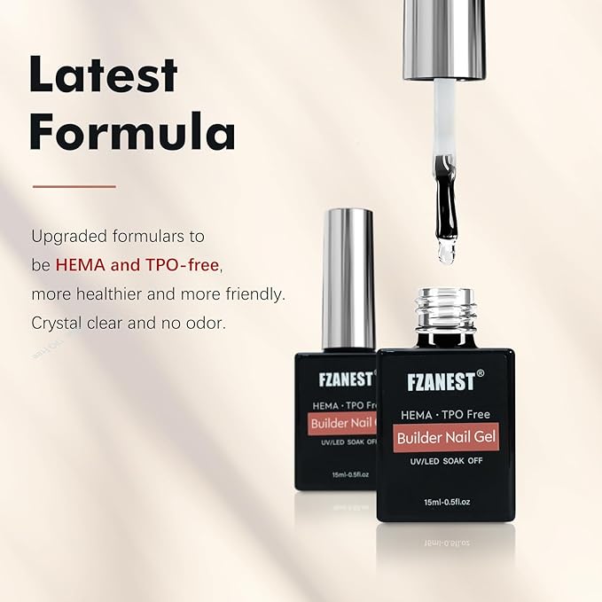 FZANEST Builder Gel Hema-free, Soak-Off Sculpting Gel For Quick Nail Extension Repair And Strengthening Long-Lasting Builder Base With Brush-On Salon-Quality Nails At Home
