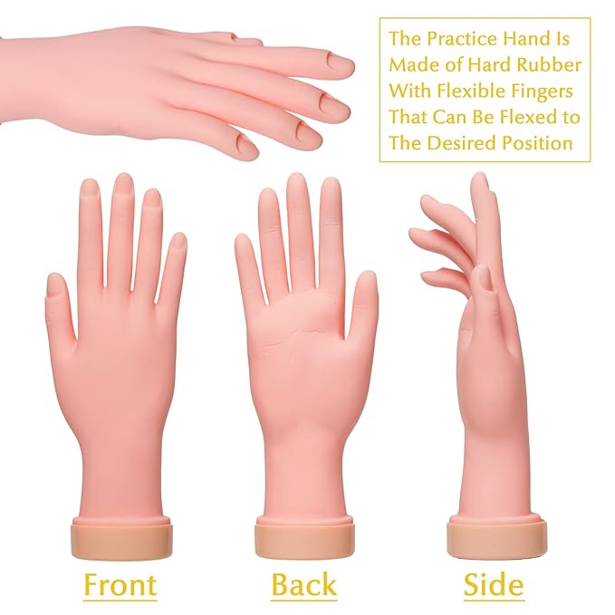 krofaue 2 Pack Right Hands Practice Nail Tips Art Trainer Training Hand Tool Flexible Bendable Movable Fake Mannequin Manicure Tool