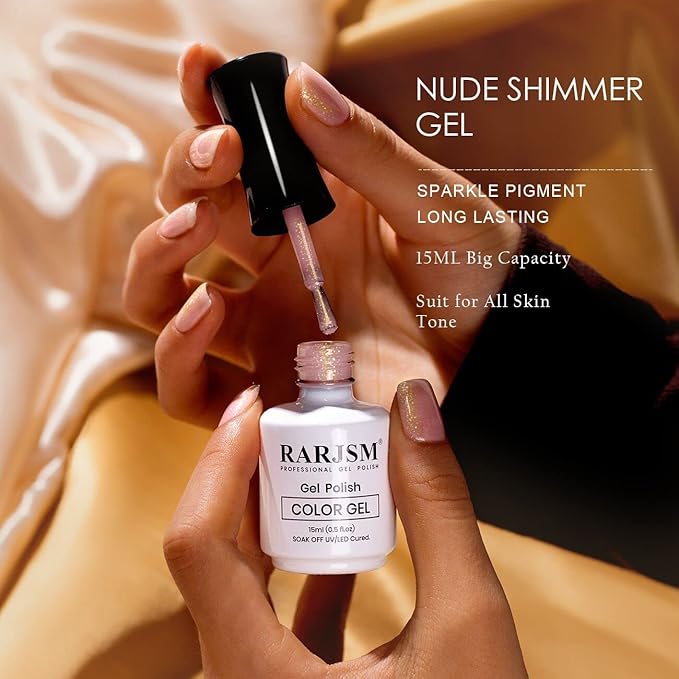 RARJSM Nude Gel Polish Jelly Gray Pink Gold Glitter Neutral Color Skin Tone Shimmer Pigment Gel Nail Polish 15ml Single Bottle Sparkle Pink Natural Soak off UV LED Cured for Home Salon DIY Nail Art