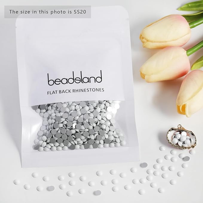 Beadsland 1440pcs Flat Back Crystal Rhinestones Round Gems for Nail Art and Craft Glue Fix, Chalk White, SS20,4.6-4.8mm