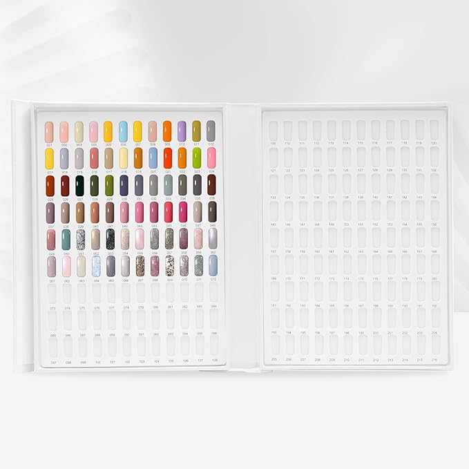 Professional 216 Nail Colors Display Chart, Nail Gel Polish Organizer Card Book, Nail Art Salon Nail Swatch Stick Card board Painting Practice Book