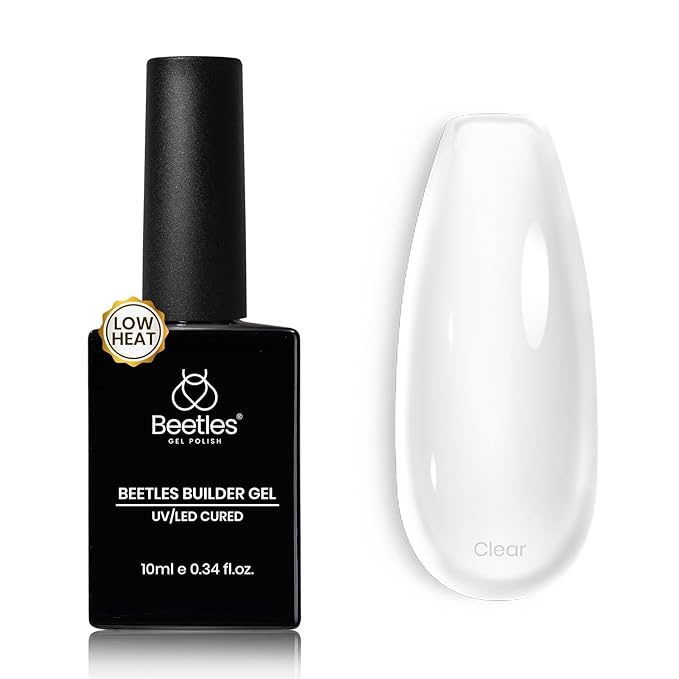 Beetles Low Heat Builder Nail Gel-Dew Glow Gentle Curing 8 in 1 Strengthening Natural Nail Building Apex & Extension for Beginner DIY Salon at Home,Clear Gel Builder,UV & LED Lamp Needed