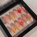 Small MAGLFELL 10PCS Handmade Nails gel Almond Press On Art False Nails Women's Nails 3d Pink nails acrylic Thick French nail-S size