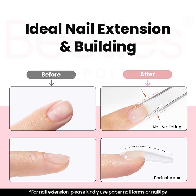 Beetles Builder Gel for Nails, 60g Large Capacity 9 in 1 Sculpture Hard Gel with Dual Nail Pen Forms for Nail Extension & Building Strengthener for Salon Pros Women, UV LED Lamp Needed