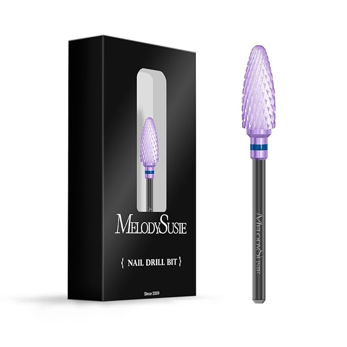 MelodySusie Ceramic Nail Drill Bit, 3/32'' (2.35mm) Professional Acrylic Nail File Flame Drill Bit for Manicure Pedicure Cuticle Gel Nail Polishing, Beginners Bits, Purple, Series Bit-S, Medium