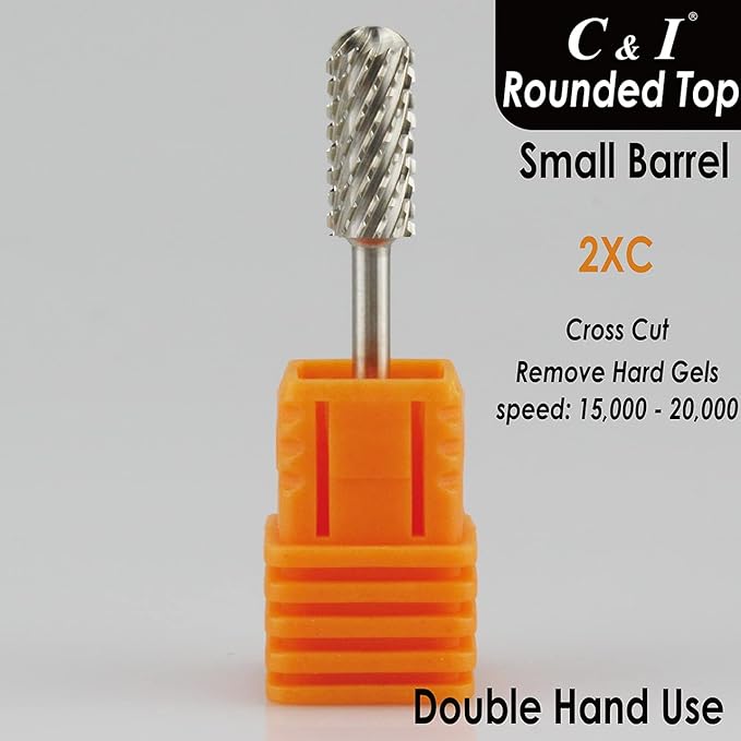 C & I Small Barrel Rounded Top Nail Drill Bit with Teeth on the Top, Professional Electric File for Manicure Drill Machine, Remove Nail Gels 3/32” (Double Coarse -2XC)