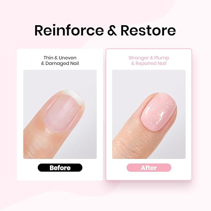 Beetles Rubber Base Color Gel Nail Polish Set 6 Colors Glitter Nude Pink Color Base 5 in 1 White Gel Polish Strengthener for Thin Nails Soak Off U V Nail Art DIY Gift for Women