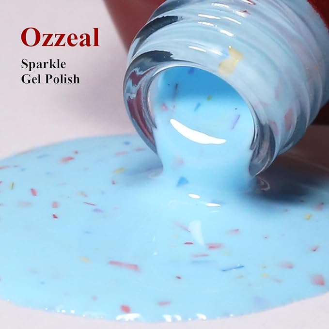 Pastel Gel Polish,0.5 Fl Oz Sky Blue Flake Glitter Gel Nail Polish Macaron Spring Summer LED UV Speckled Sparkle Art Starter Manicure Salon DIY Nail