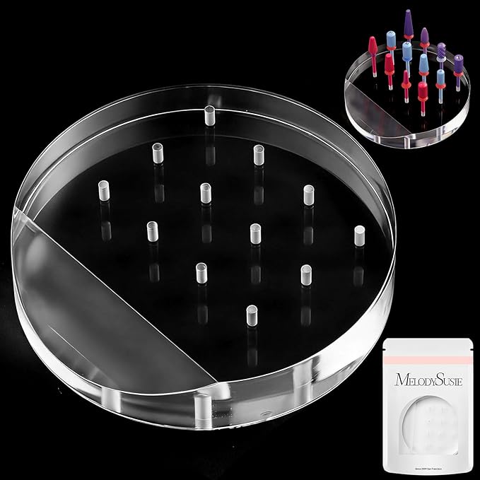 MelodySusie Nail Drill Bits Holder with 12 Holes, Visible Sturdy and Compatible with 3/32" Drill Bit Organizer and Storage for Salon & Home, Round（not include bits）