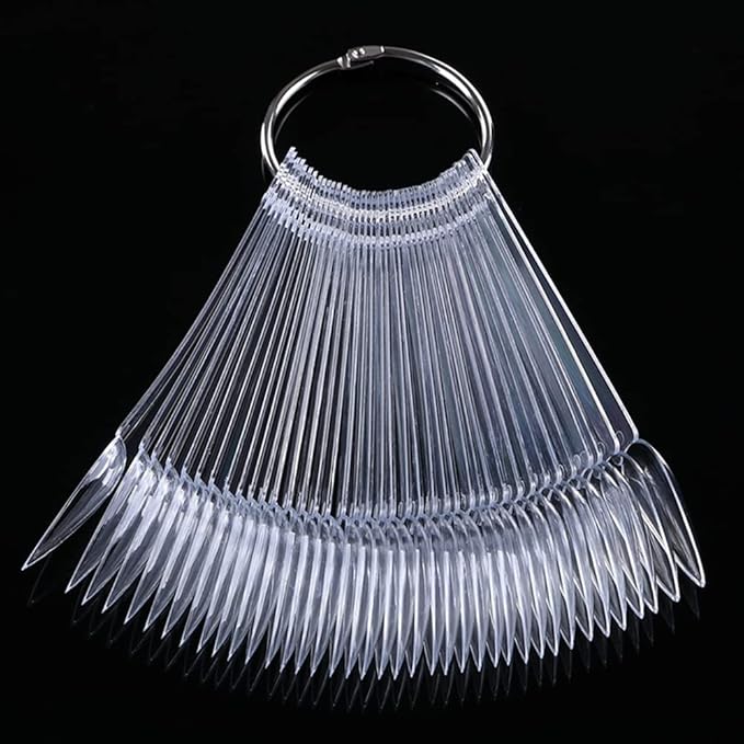 100 ps Nail Swatch Sticks with Number Stickers, Nail Color Display Stiletto Tips, Fan-shaped Nail Polish Practice Sticks, Nail Art Display Sample Color Wheels (Transparent)