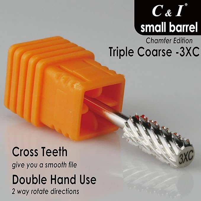 C & I Small Barrel Nail Drill Bit, Chamfer Edition, Professional Electric Nail File for Manicure Drill Machine, Remove Nail Gels, Acrylics, 3/32” (Triple Coarse -3XC)