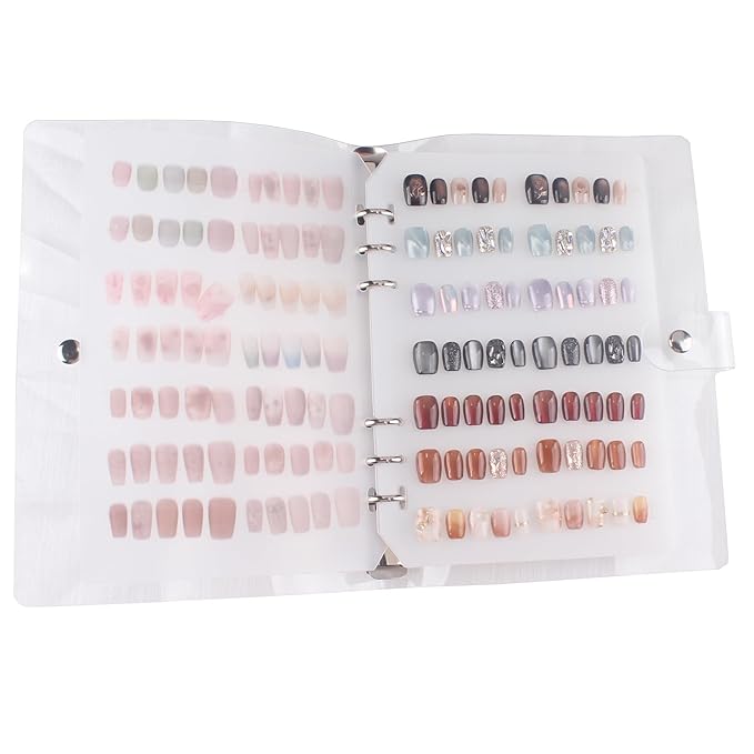 MZCMSL 1pc Press On Nail Organizer, Nail Storage Display Packaging (included 6pcs inside pages), Keep Press On Nails Organized with 4 Sheets(120pcs) Adhesive Double Sided Tapes