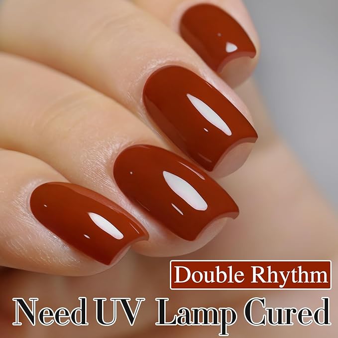 Double Rhythm Gel Polish 15ML Jelly Sheer Pastel Light Milky Color Pearl White Bottle 1 PC 0.5 OZ Full Size Nail Art Salon at Home (Brick Red-D1488)