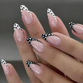Polka Dot French Tip Press on Nails Medium Almond Fake Nails Nude Nails Press Ons Polka Dot False Nails Black White Glue on Nail Glossy Full Cover Stick on Nail for Women Decoration 24Pcs