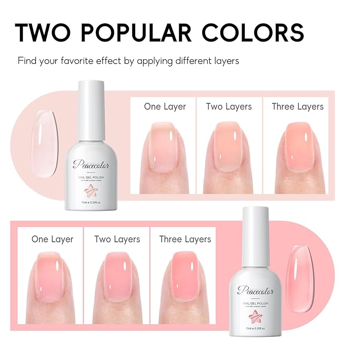 PEACECOLOR Square Gel Nail Kit, 240pc Short Medium False Nail Tips for Extension 2 Colors Jelly Gel Polish with U V Light Nail Glue Nails Art Stickers Rhinestones Easy DIY for Women Home Salon DIY