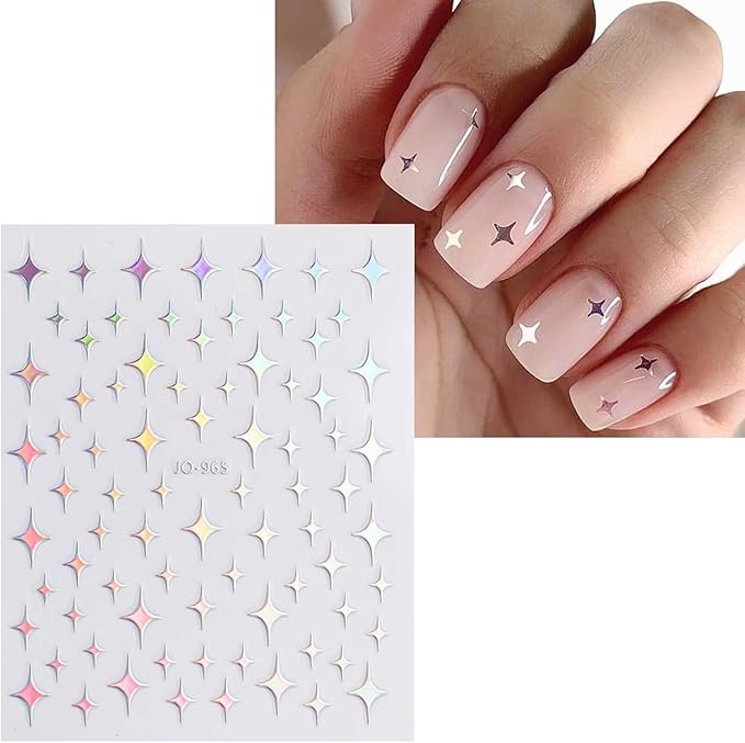 12 Sheets Aurora Nail Art Stickers Decals 3D Self-Adhesive Pegatinas Uñas Glitter Silver Nail Stickers Holographic Heart Star Fire Nail Supplies Nail Art Design Decoration Accessories for Women Girls
