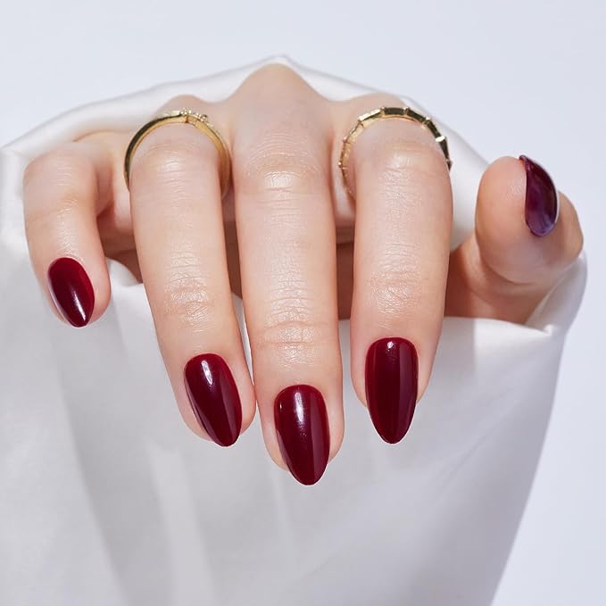 Findigit Red Press On Nails Almond Short - Red Soft Gel Press on Nails, Glue on Nails with Nail Glue, Reusable Stick on Nails in 16 Sizes,32 Fake Nail Kit,Rose Almond