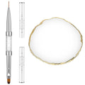 Dual Ended Nail Art Brushes Resin Palette Set Hard Gel French Tip Nail Drawing Liner Brush with Nail Polish Mixing Palettes Display Board Cosmetic Mixing Tools for Makeup Salon DIY Design Use