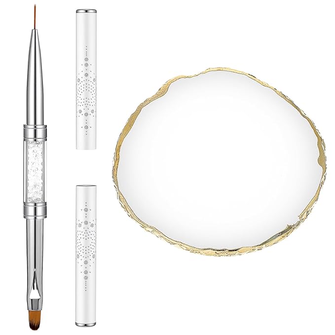 Dual Ended Nail Art Brushes Resin Palette Set Hard Gel French Tip Nail Drawing Liner Brush with Nail Polish Mixing Palettes Display Board Cosmetic Mixing Tools for Makeup Salon DIY Design Use