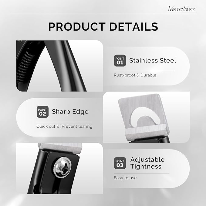 MelodySusie Acrylic Nail Clippers, Professional Nail Clippers Cutters for Acrylic Nails Fake Nail Tips, Adjustable Stainless Nail Trimmer, Manicure Tool for Salon Home Nail Art, Black