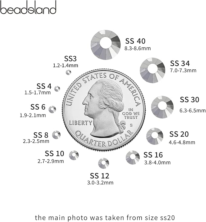 Beadsland 2880pcs Flat Back Crystal Rhinestones Round Gems for Nail Art and Craft Glue Fix,Silver Hematite,SS3,1.2-1.4mm