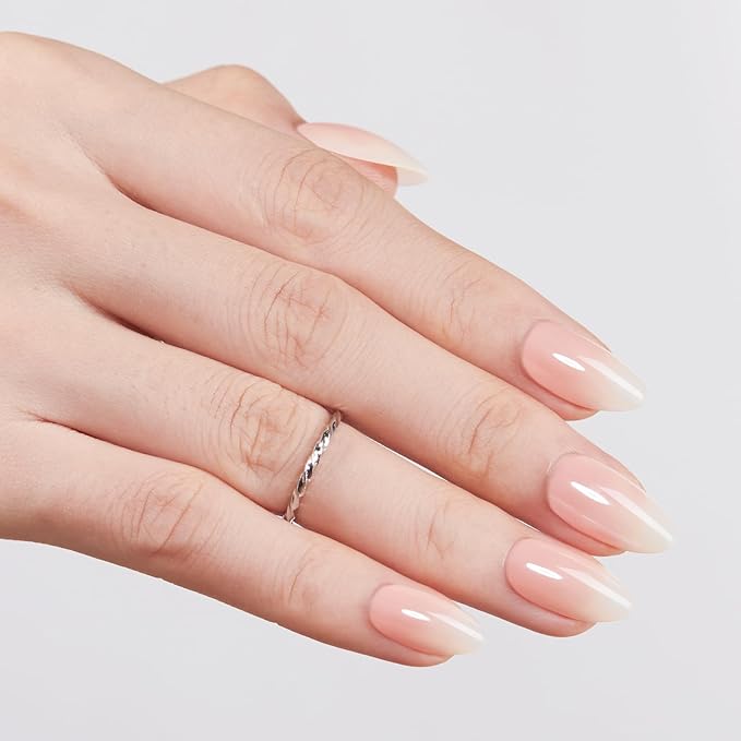 Modelones Pink Ombre Press on Nails Almond, Spring Chrome Short Fake Nails, Nail Kit with Nail Glue Adhesive Tabs Mini Nail File, Nails Press Ons 32Pcs16 Sizes, Women Girl Gift