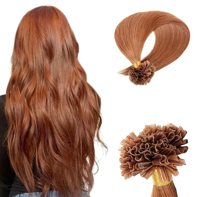 Curlable U-tip Human Hair Extensions 30# Medium Auburn Keratin Nail Tip Hair Extension 100 Strands 0.5g/strands Straight Brazilian Remy Hair 20 Inch (50cm)