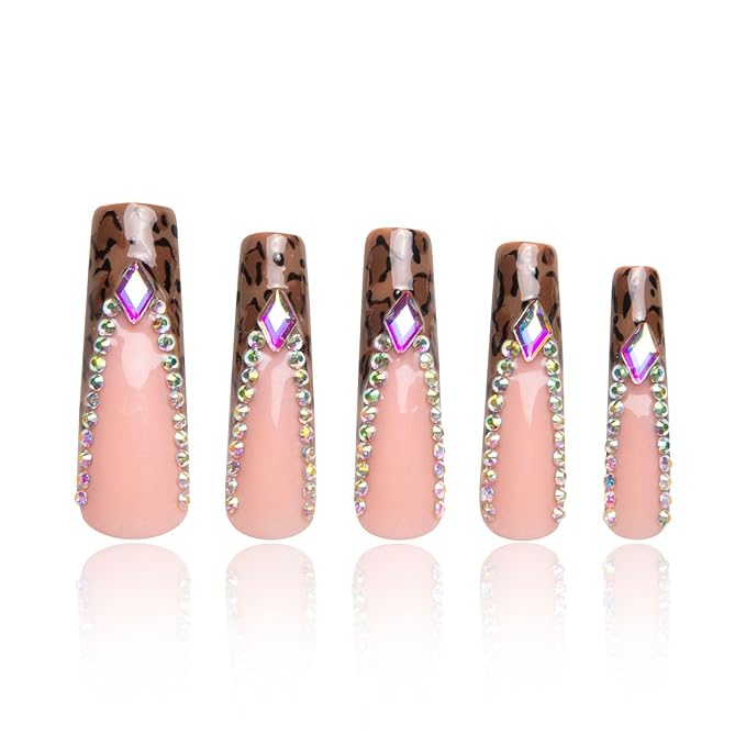 LOVFUL Press on Nails Cocktail Party| Handmade with Full Covered Crystals| Reusable Fake Nails| Square Mid length 1.7in| H225-L
