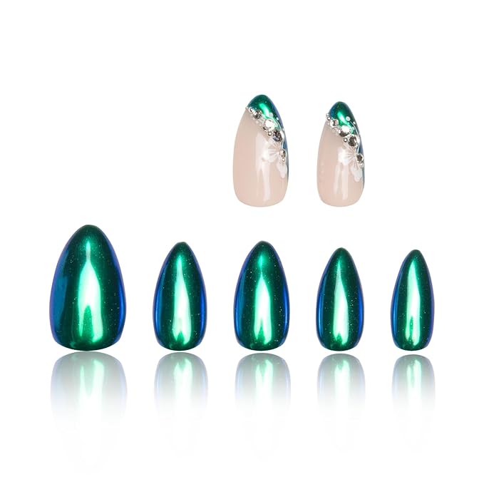 LOVFUL Press on Nails Opulent Allure | Handmade with Full Covered Crystals | Reusable Full Cover Nails | Almond Regular 1.0 in | P008-L