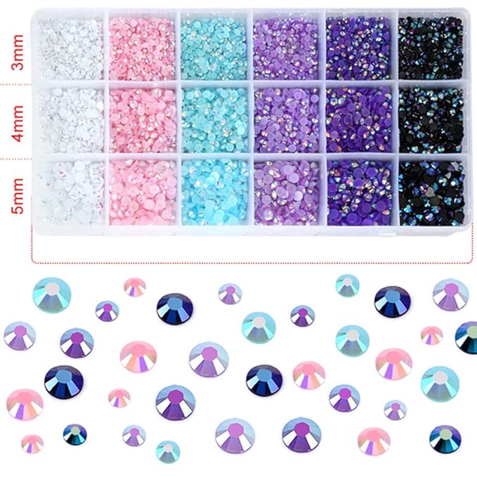 22380pcs Resin Rhinestones Set 3/4/6mm Flatback Stones Glitter Crystal Bulk for Garment Nail Art Decorations Resin Flatback Rhinestones Kit for Nail Crafts Tumbler Round Shape(FF)