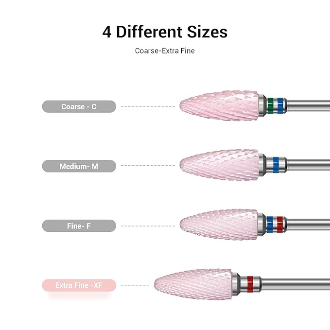 MelodySusie Ceramic Nail Drill Bit, 3/32'' (2.35mm) Professional Acrylic Nail File Flame Drill Bit for Manicure Pedicure Cuticle Gel Nail Polishing, Beginners Bits, Pink, Series Bit-S, Extra Fine