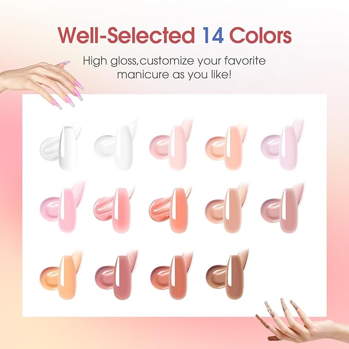 Poly Nail Gel Starter Kit with Drill -14 Colors + 75 Nails Art Accessories Kits, ROSALIND Nue Clear Poly Extension Gel with Big UV Light 48W and Electric Nail Drill Starter Kit with Everything