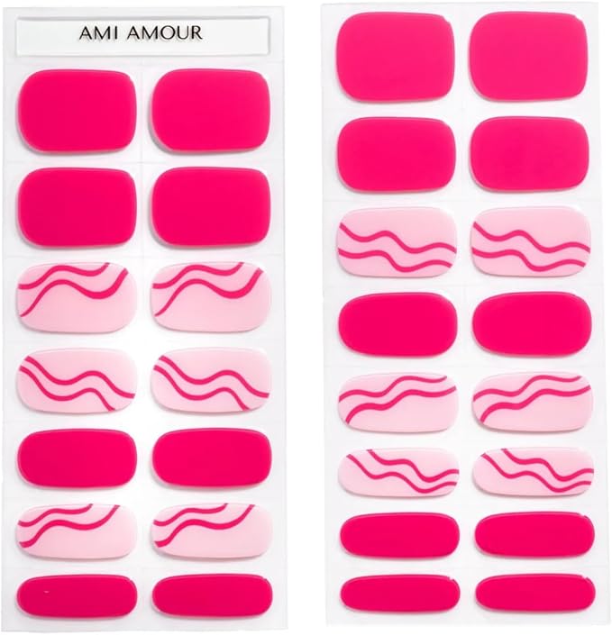 Ami Amour- Gel Nail Strips Cured Polish Color That Pops (Last 14+ Days) | Semi Cured Nail Sticker Wraps For Quick Easy Application (Pink Swirl)