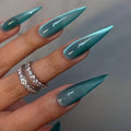 MISUD Press on Nails - Long Stiletto Fake Nails, Acrylic Summer Blue Green Cat Eye Design 24 pcs